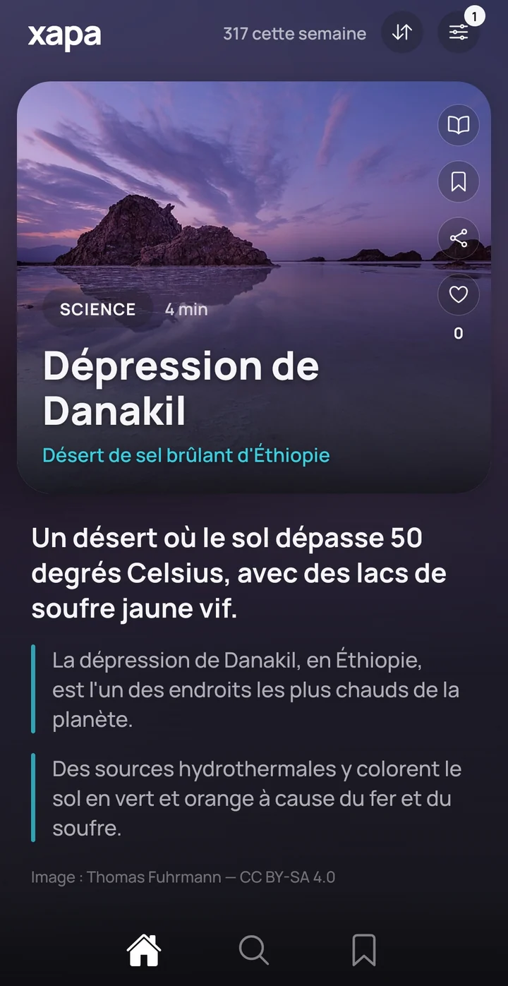 Capture de l'application xapa : fiche « Dépression de Danakil »
